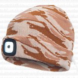 Zimní pletená čepice s LED lampou DEEL LED, béžová kamufláž