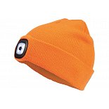 Zimní pletená čepice s LED lampou DEEL LED, oranžová