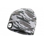 Zimní pletená čepice s LED lampou DEEL LED, šedá kamufláž