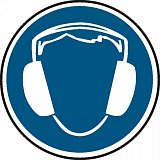 další vyobrazení Tabulka Příkaz k nošení ochrany sluchu, průměr 10 cm, samolepka