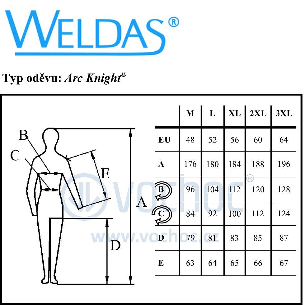 Velikostní tabulka WELDAS- Arc Knight
